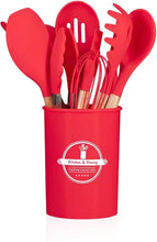 Carregar imagem no visualizador da galeria, VERMELHO - Conjunto de Utensílios de Cozinha 12Pçs - Silicone e Cabo de Madeira