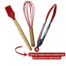 Carregar imagem no visualizador da galeria, VERMELHO - Conjunto de Utensílios de Cozinha 12Pçs - Silicone e Cabo de Madeira