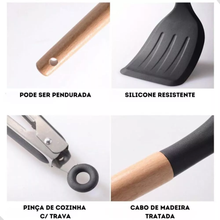 Carregar imagem no visualizador da galeria, Conjunto de Utensílios de Cozinha 12Pçs - Silicone e Cabo de Madeira
